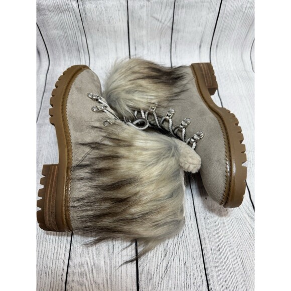 NINE WEST Gray Faux Suede Fur Trim Hiking Boots Sz 8 NWB - Picture 7 of 13
